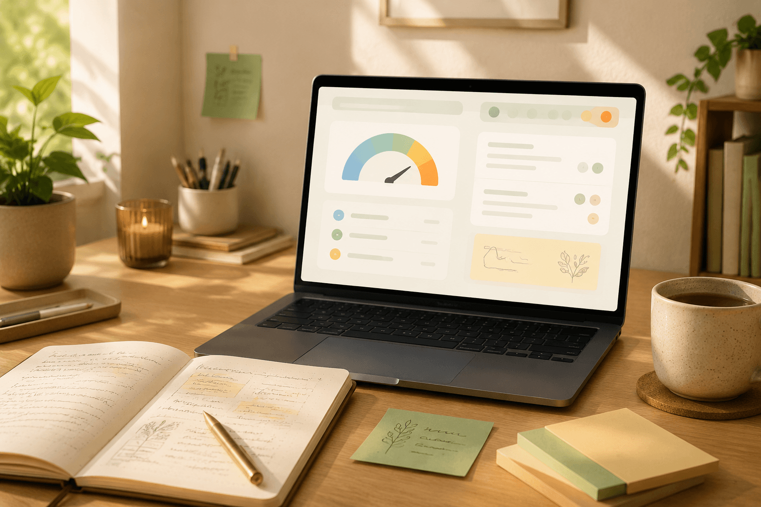 A calm home concern journal workspace with a soft triage interface and a concern meter
