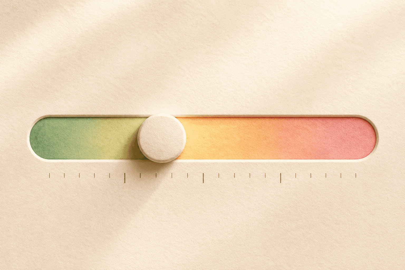 A soft concern meter sliding from green through amber to rose
